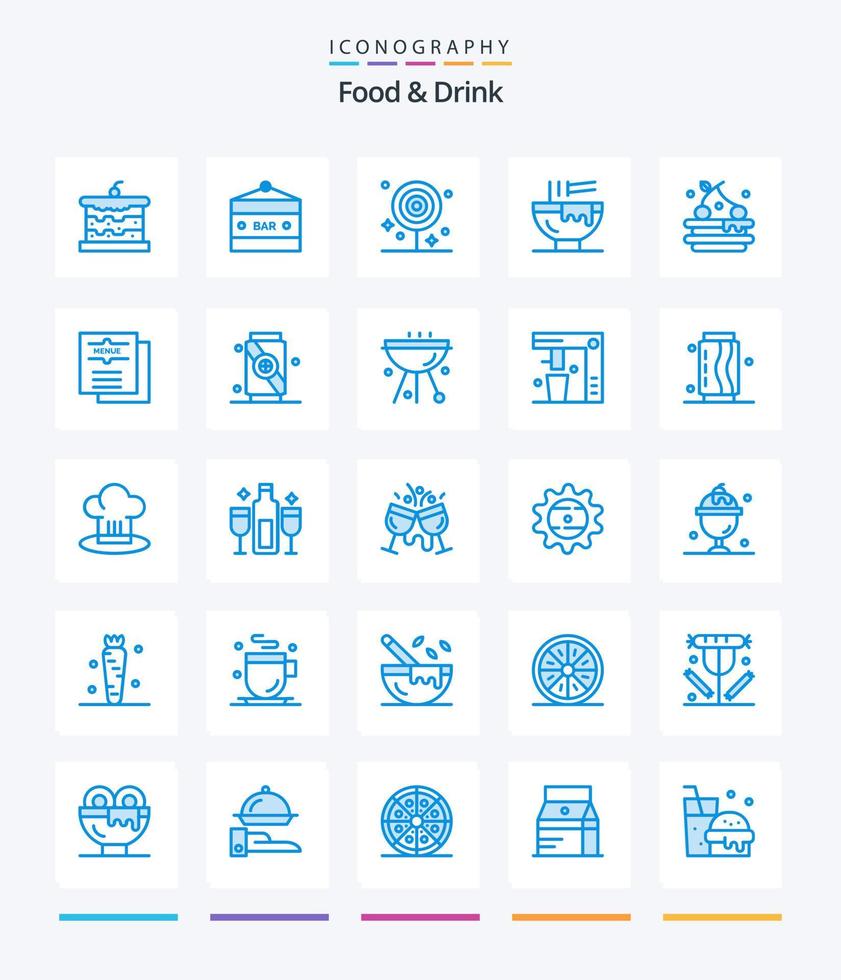 Creative Food And Drink 25 Blue icon pack  Such As fast food. bowl. entertainment. lollipop. drink vector