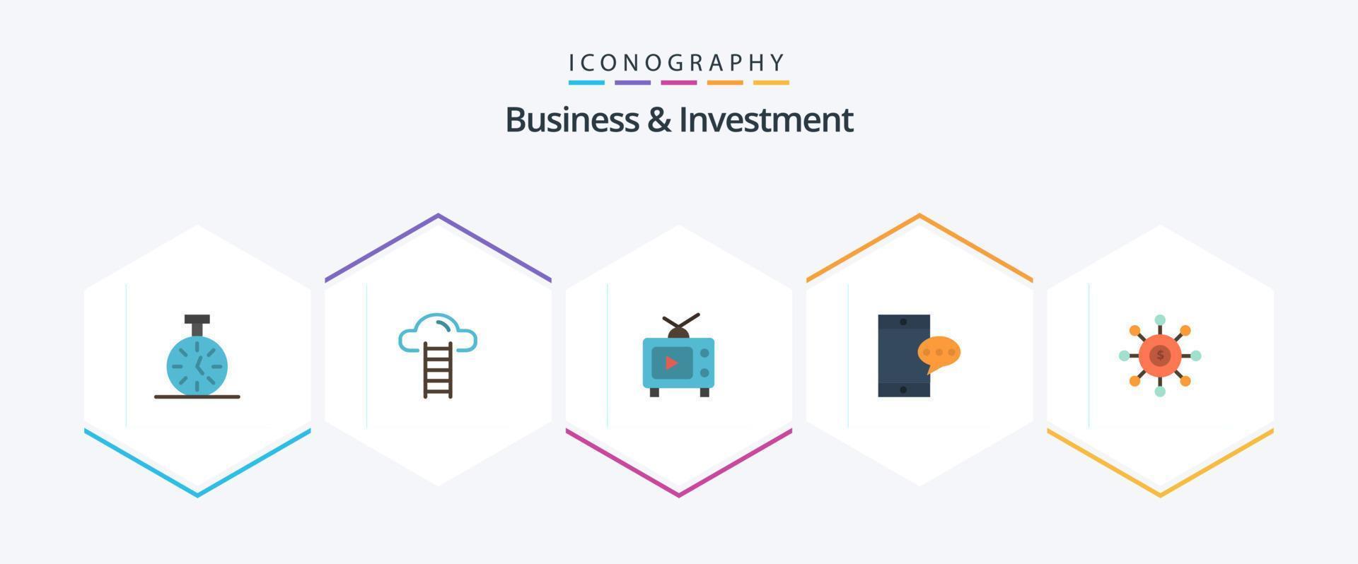 negocio e inversión 25 paquete de iconos planos que incluye conexión. dólar. televisor. celúla. móvil vector