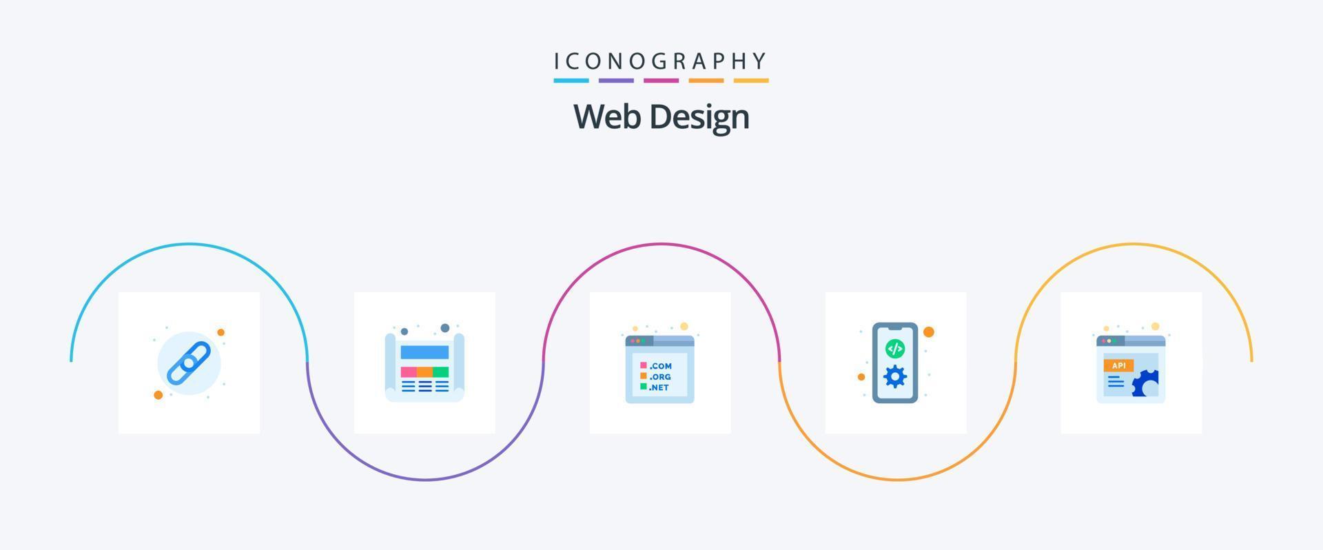 Web Design Flat 5 Icon Pack Including web. design. page. web. development vector