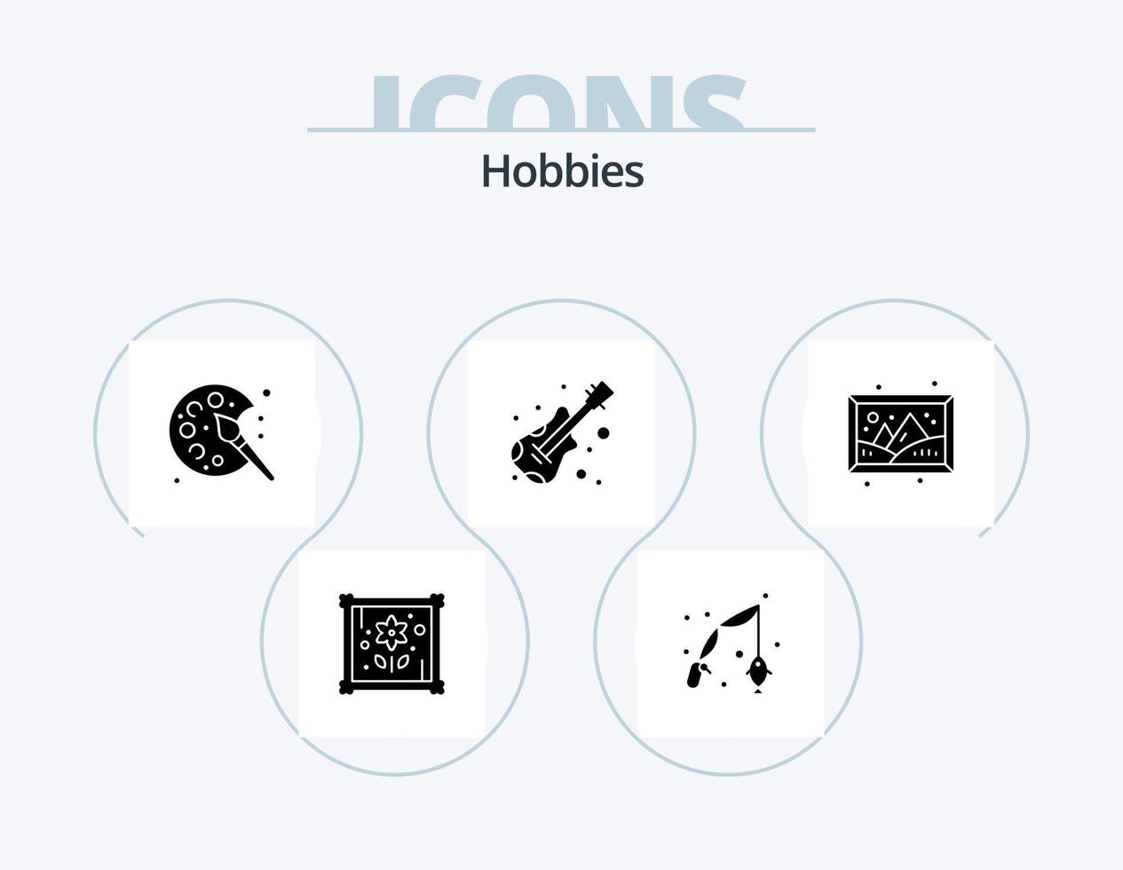 hobbies glyph icon pack 5 diseño de iconos. pasatiempo. galería. pintar. imagen. instrumento vector