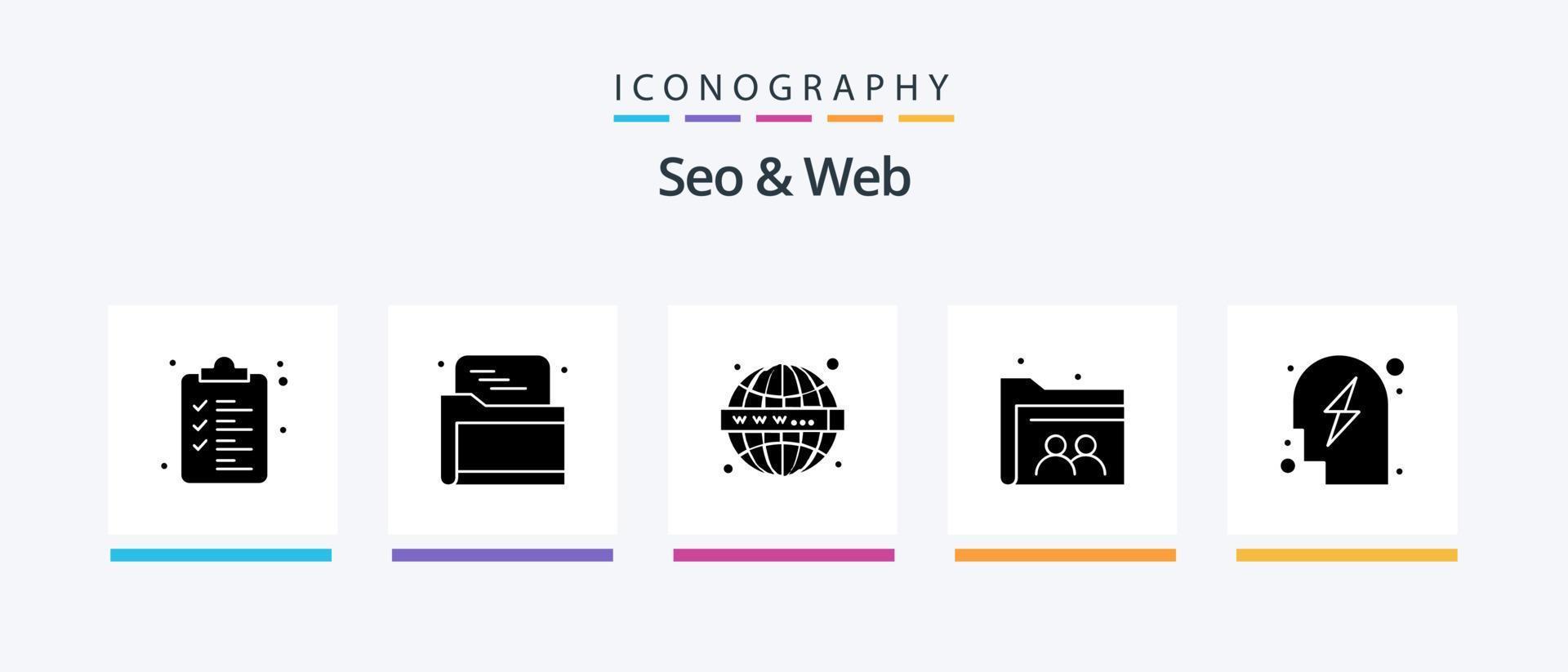 paquete de iconos seo y web glyph 5 que incluye estrategia. cabeza. web. carpeta. usuario. diseño de iconos creativos vector