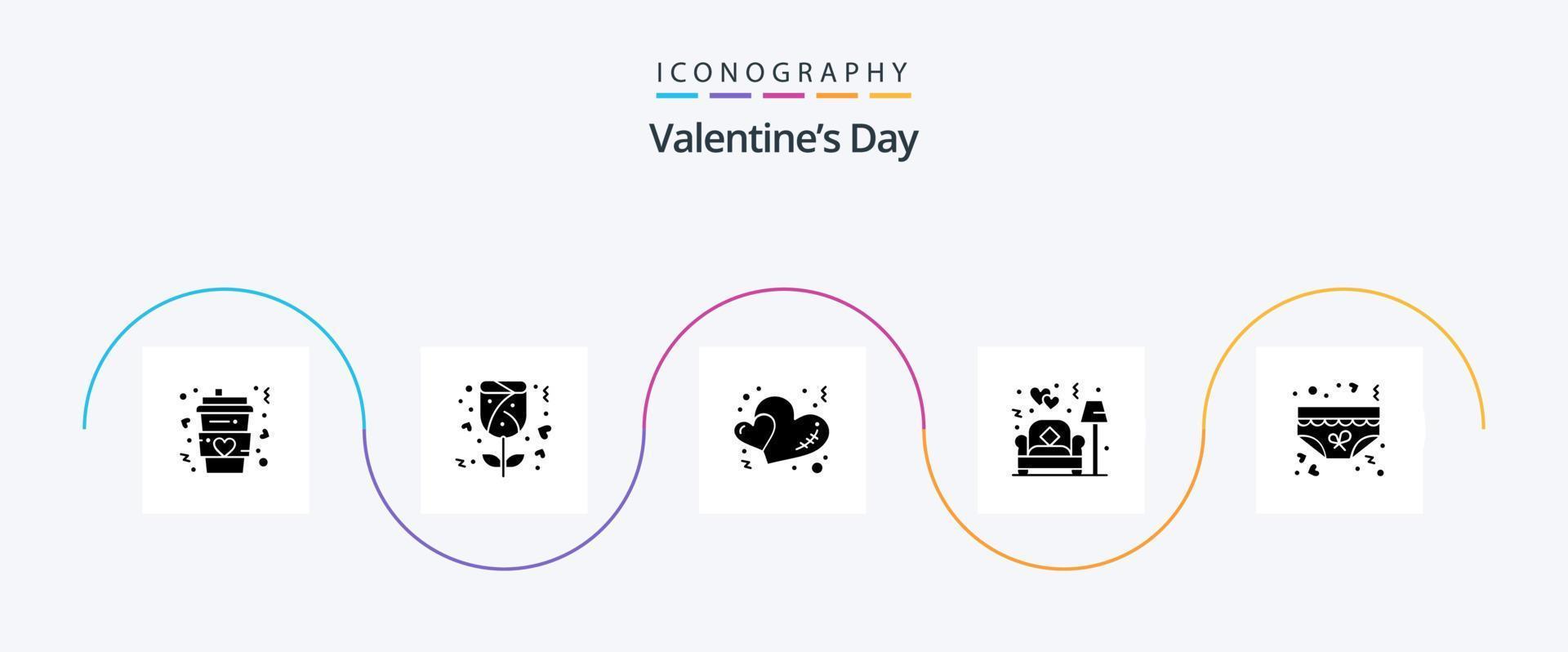 Valentines Day Glyph 5 Icon Pack Including love. love. heart. sofa. couch vector