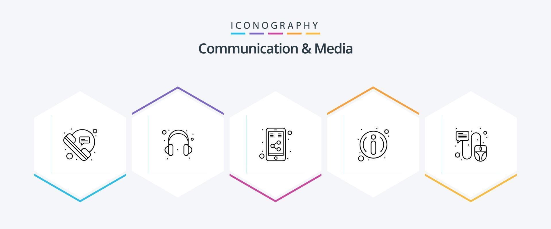 Communication And Media 25 Line icon pack including cursor. chat. internet. information. faq vector
