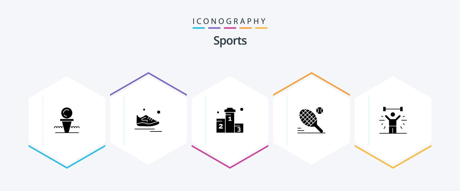 Sports 25 Glyph icon pack including ball. race. running. won. position