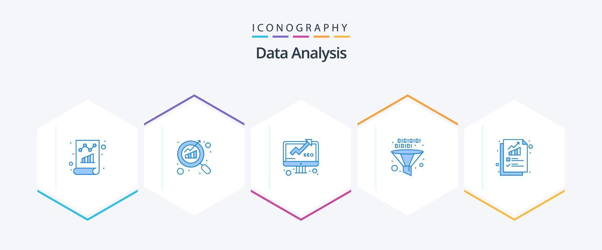 Data Analysis 25 Blue icon pack including management. data. seo. funnel. report vector