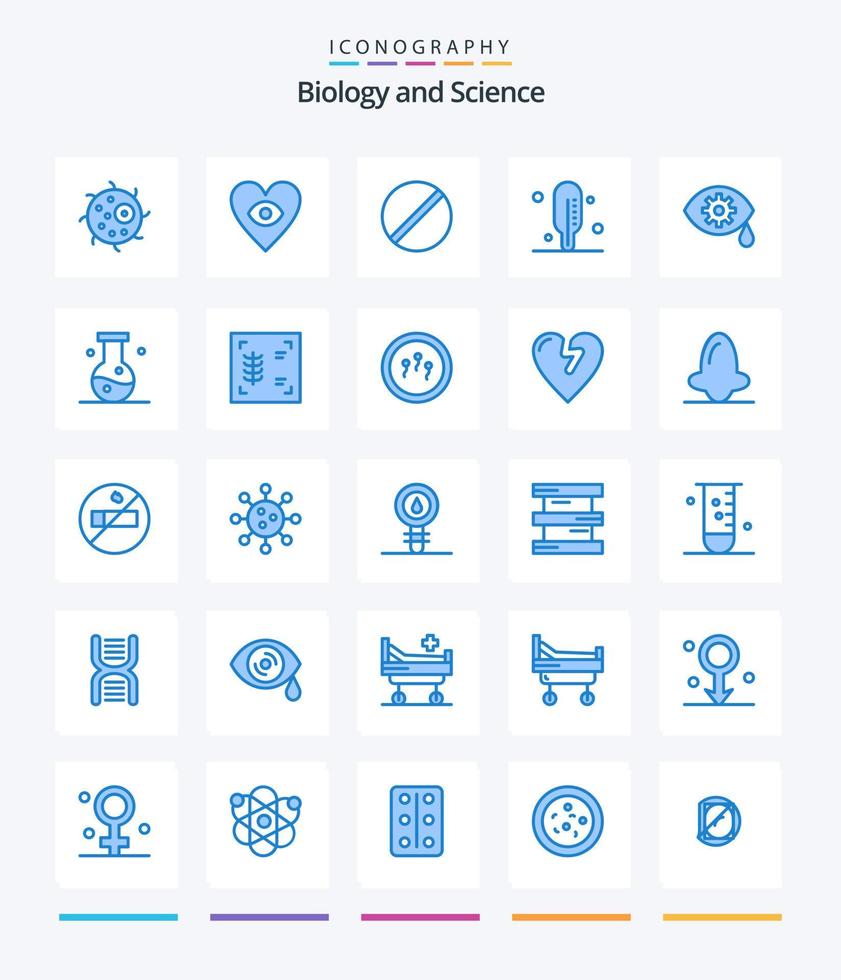 biología creativa 25 paquete de iconos azules como biología. ojo. química. corrección. médico vector