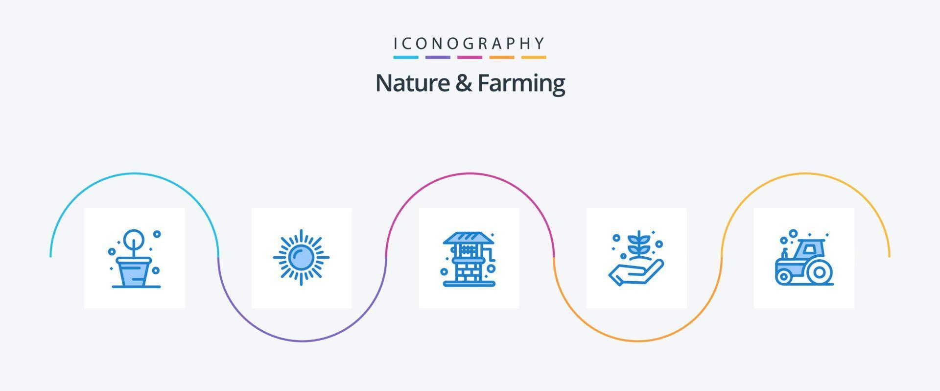 Nature And Farming Blue 5 Icon Pack Including farming. agriculture. farming. nature. garden vector