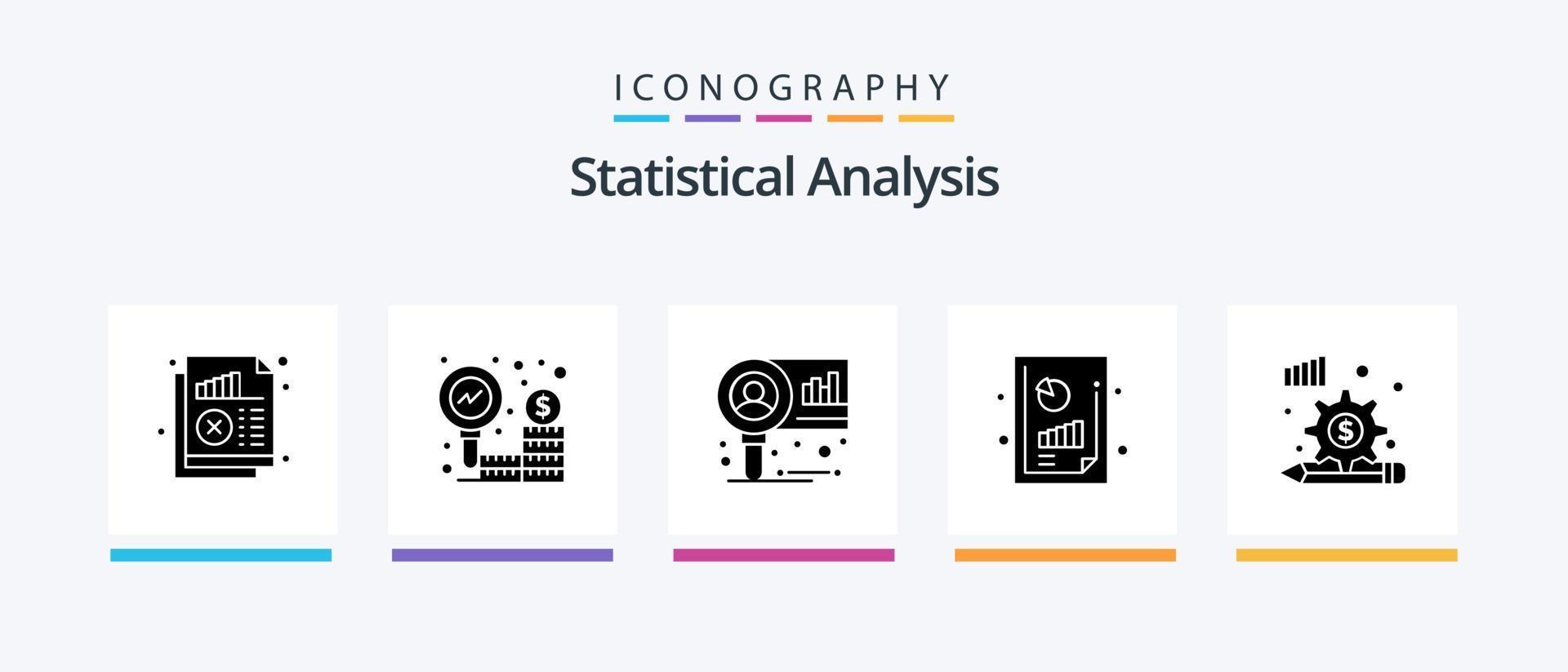 Statistical Analysis Glyph 5 Icon Pack Including analysis process. financial report. research. financial performance. research. Creative Icons Design vector