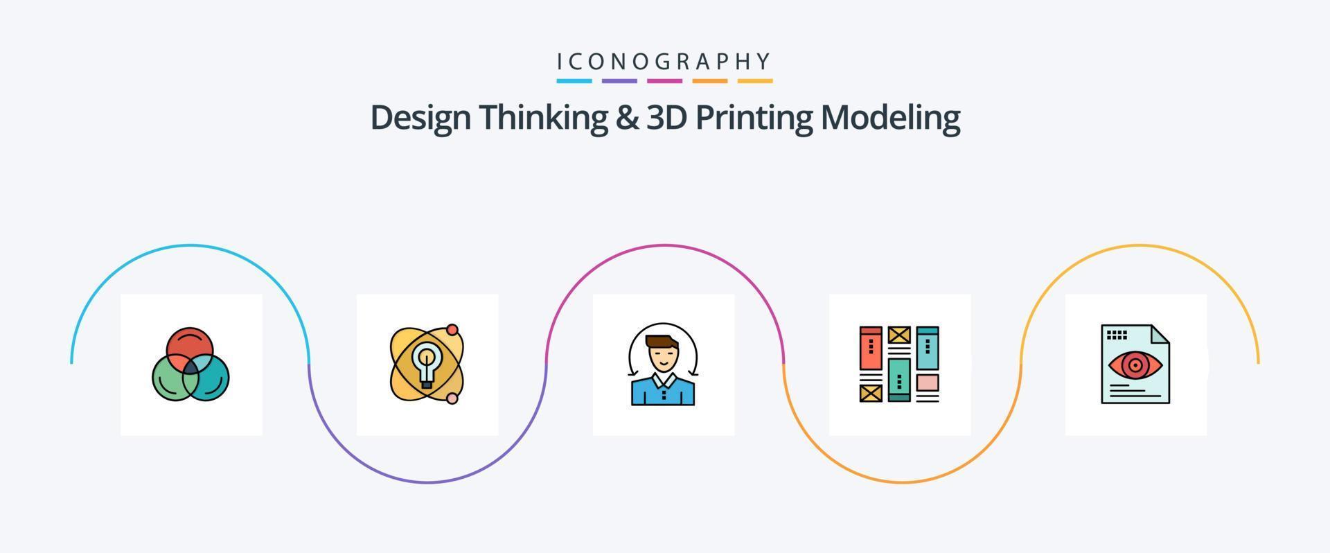 Design Thinking And D Printing Modeling Line Filled Flat 5 Icon Pack Including eye . file . male. idea. sketching vector