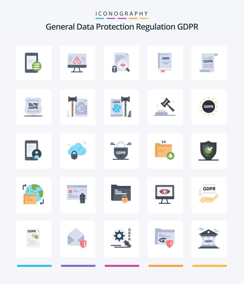 Creative Gdpr 25 Flat icon pack  Such As form. story. search. law. document vector