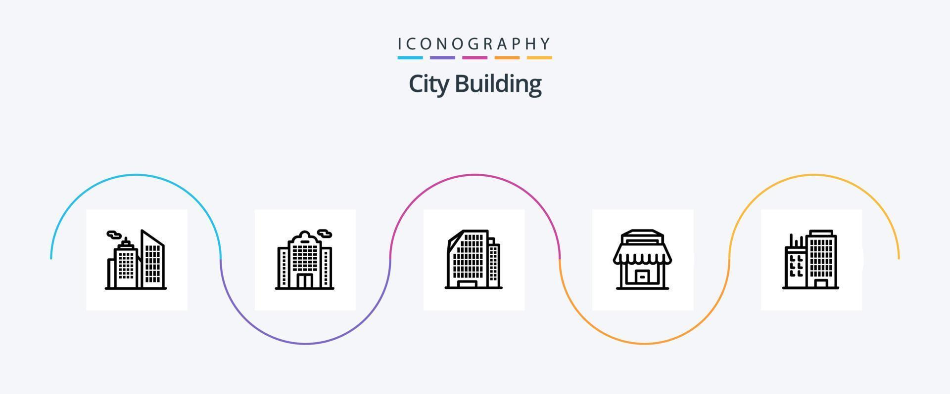 City Building Line 5 Icon Pack Including cinema. ilm reel. shop. real vector