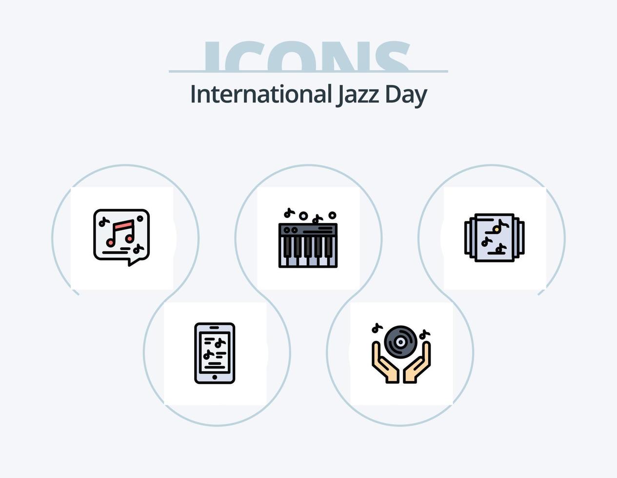 día internacional del jazz paquete de iconos llenos de línea 5 diseño de iconos. micrófono teléfono. rock and roll. música vector