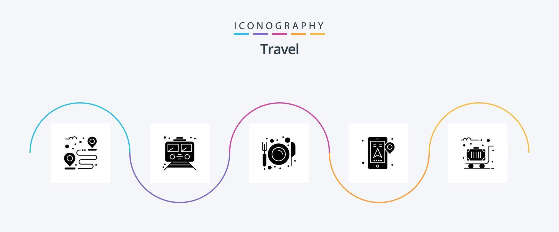 Travel Glyph 5 Icon Pack Including navigation. location. transportation. gps. plate vector