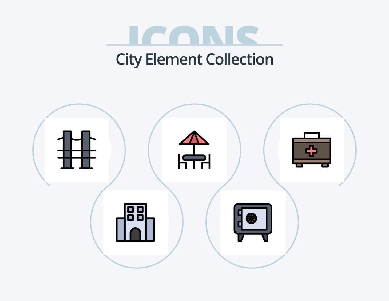 City Element Collection Line Filled Icon Pack 5 Icon Design. fountain . travel. line . transport . bus vector