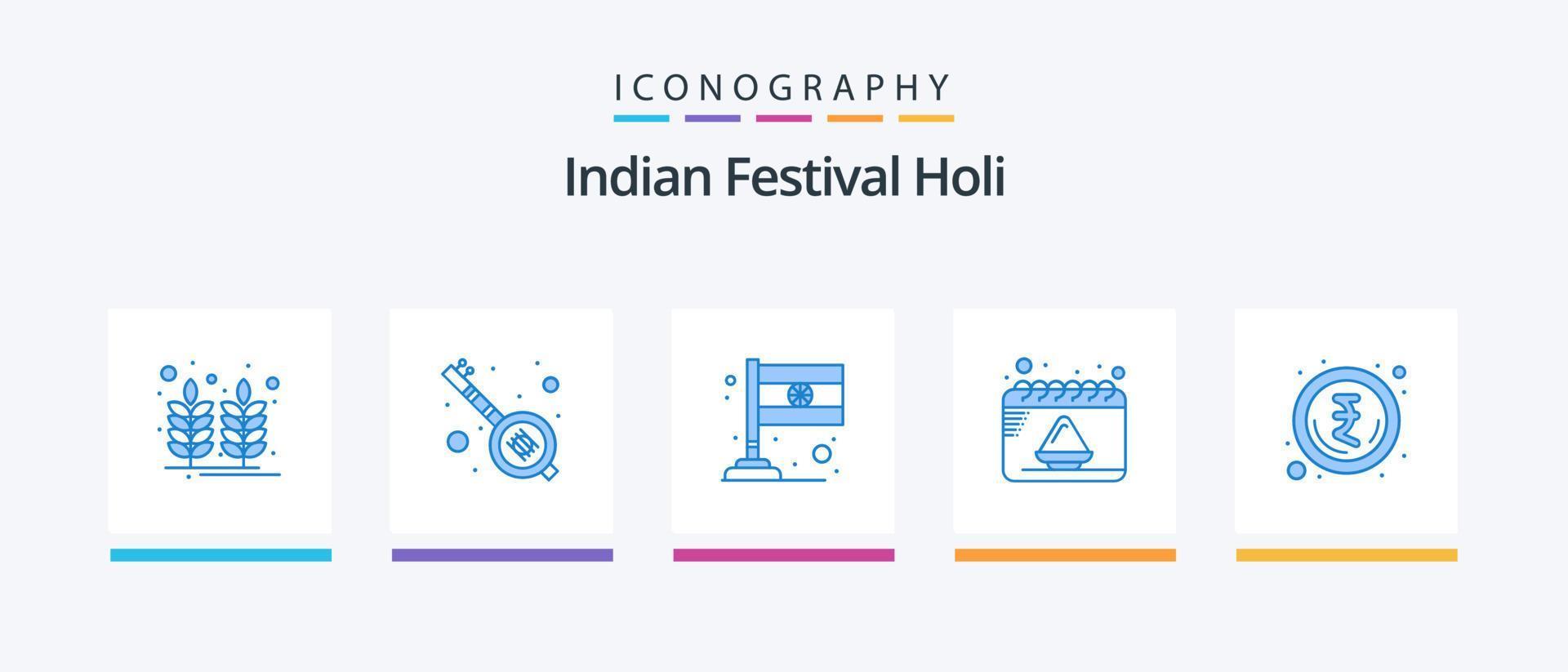 Holi Blue 5 Icon Pack Including rupee. indian. country. party. date. Creative Icons Design vector