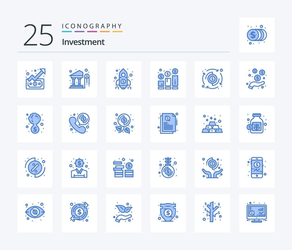 inversión 25 paquete de iconos de color azul que incluye dólar. grafico. finanzas. inversión. crecimiento vector