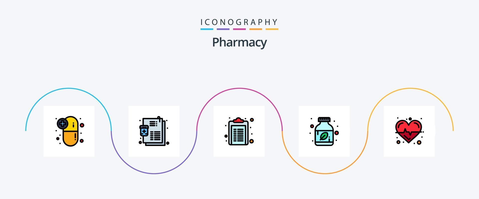 Pharmacy Line Filled Flat 5 Icon Pack Including heart. herbal medicine. healthcare. herbal. ayurvedic pills vector