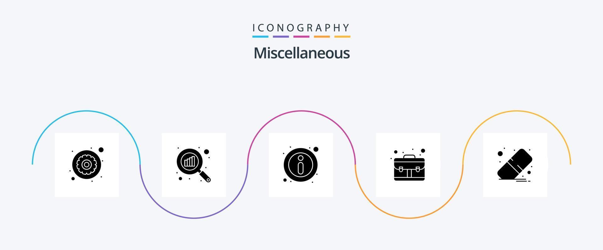 Miscellaneous Glyph 5 Icon Pack Including eraser. about. portfolio. briefcase vector