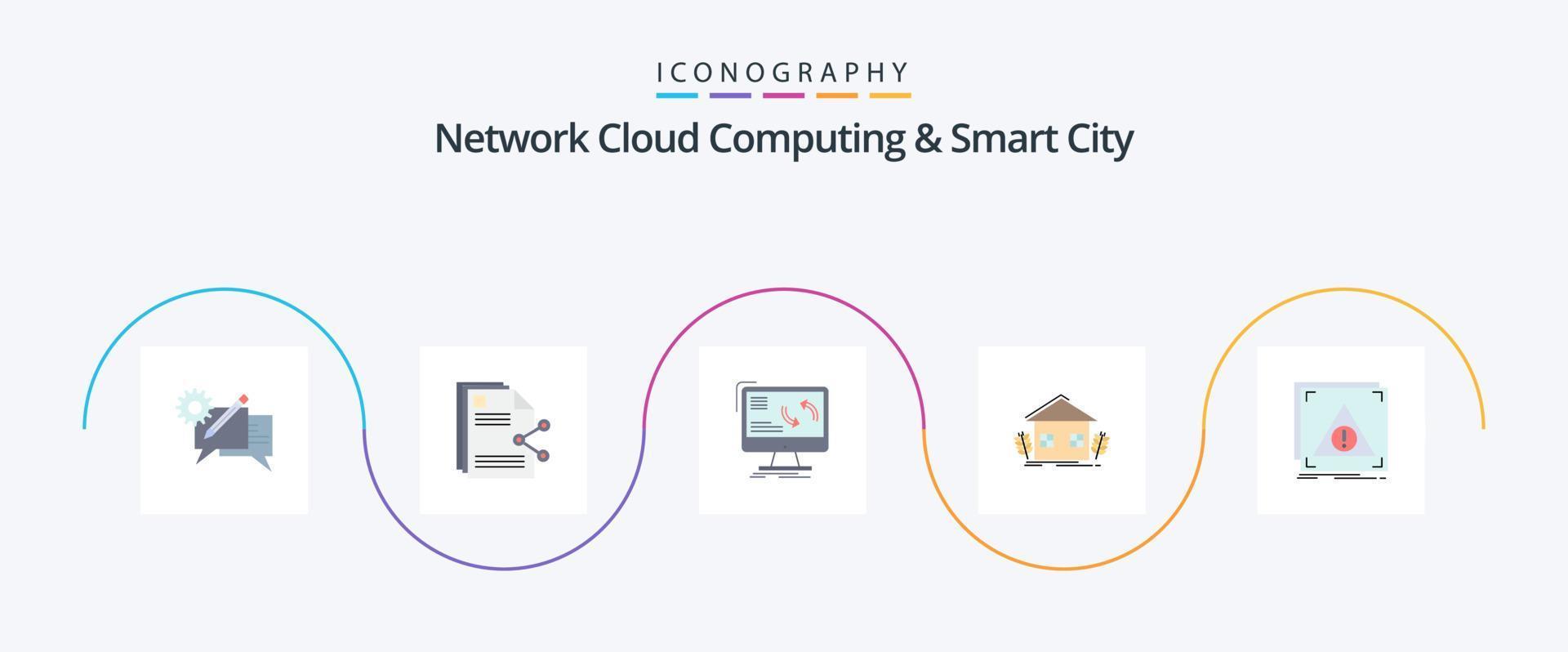 Red de computación en la nube y Smart City Flat 5 paquete de íconos que incluye urbano. compartir. computadora. información vector