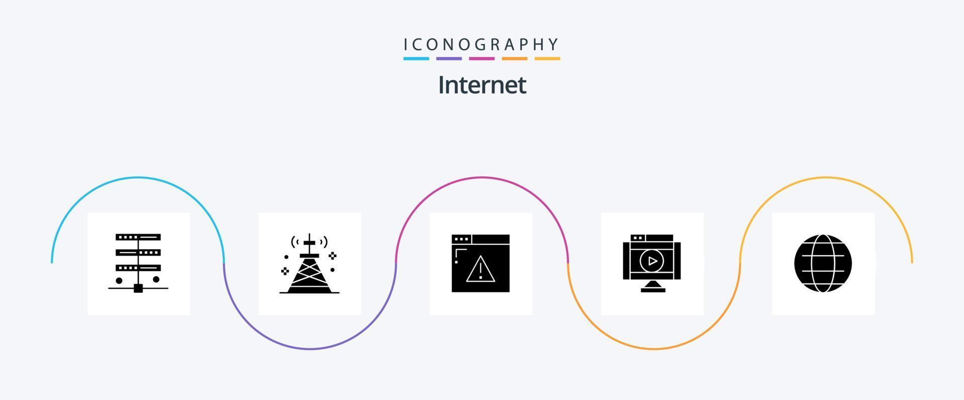 paquete de iconos de glifo 5 de Internet que incluye video. multimedia. torre. película. Página web vector