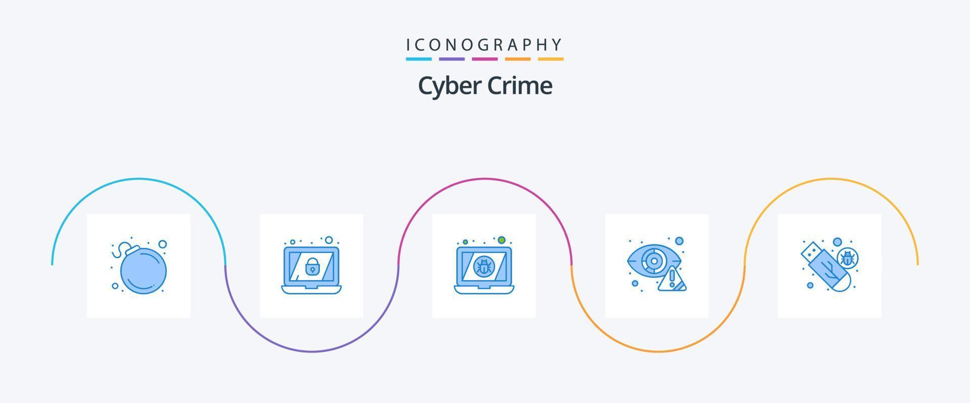 Cyber Crime Blue 5 Icon Pack Including storage. drive. laptop. internet. detector vector