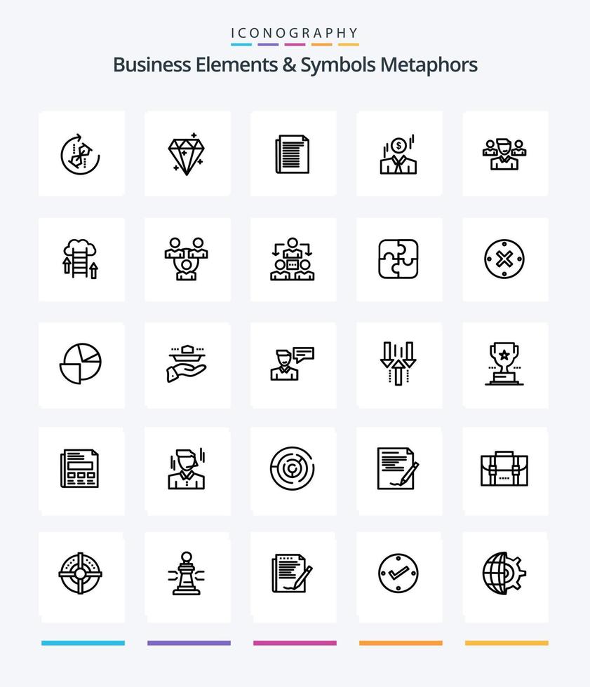 Creative Business Elements And Symbols Metaphors 25 OutLine icon pack  Such As team. man. prize. dollar. paper vector