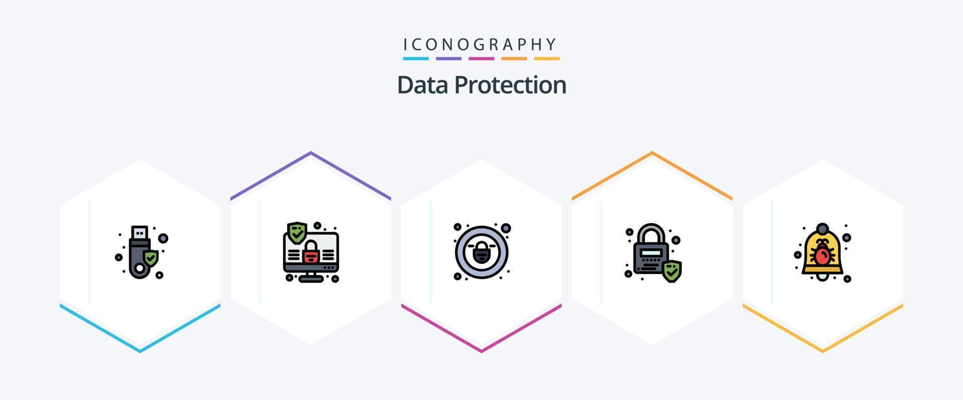 Data Protection 25 FilledLine icon pack including security. bell. padlock. alarm. security vector