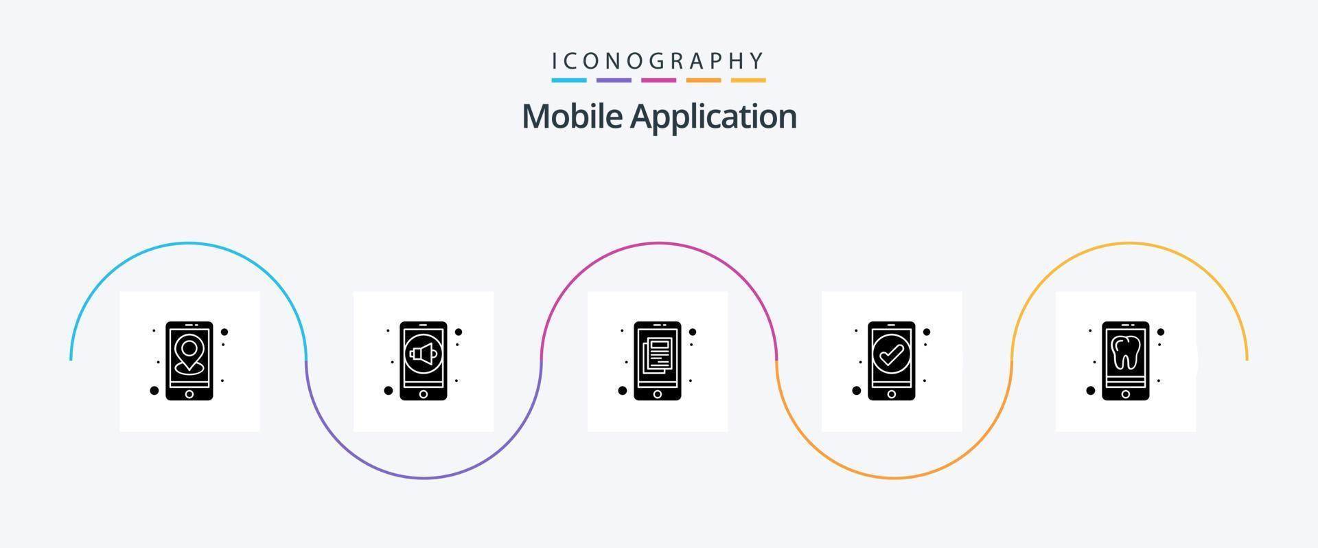 Mobile Application Glyph 5 Icon Pack Including dental. ui. application. essential. app vector