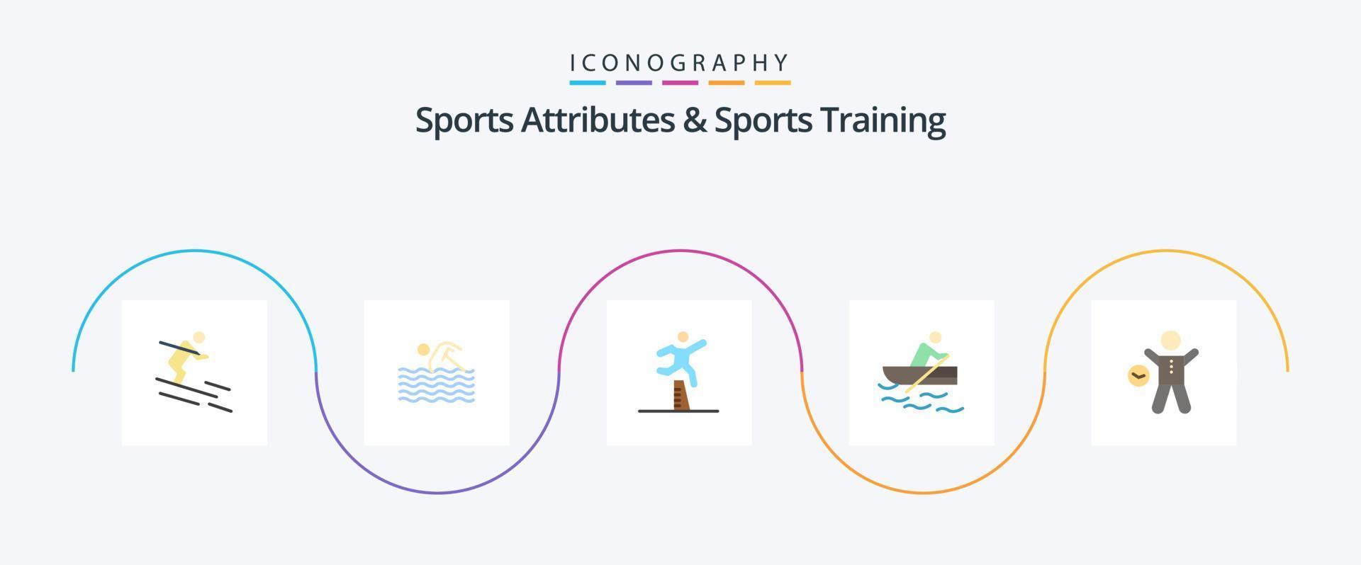 Sports Atributes And Sports Training Flat 5 Icon Pack Including water. rowing. water. boat. running vector