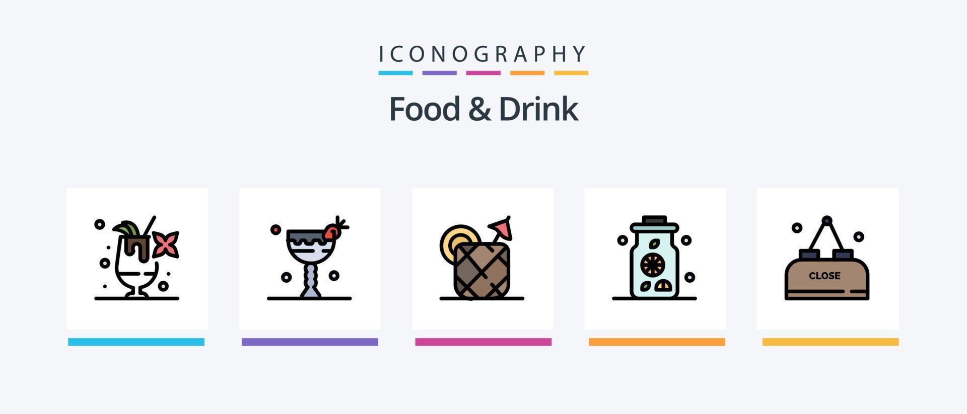 Food And Drink Line Filled 5 Icon Pack Including drink. bruschetta. eat. meal. Creative Icons Design vector