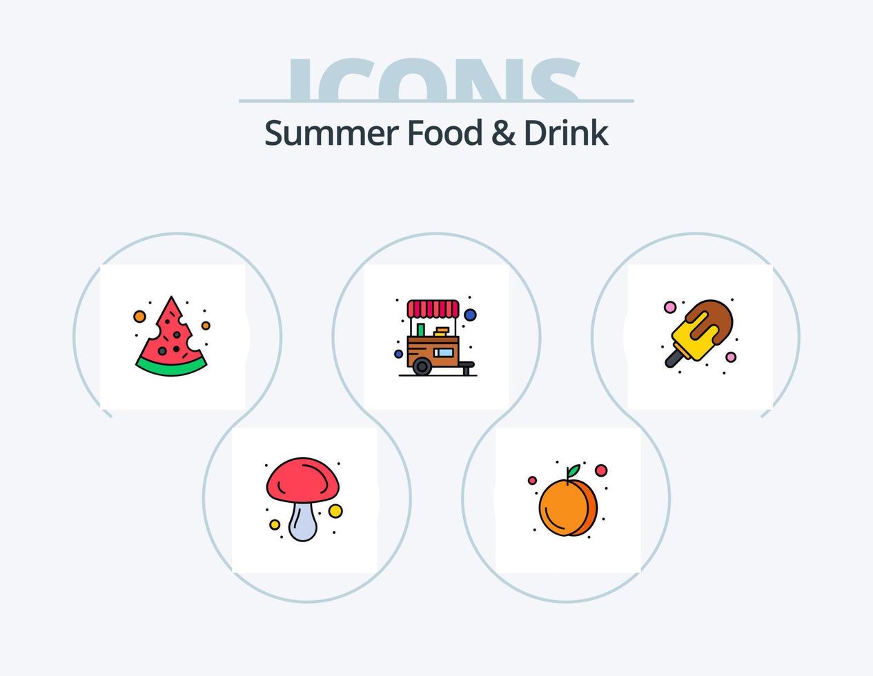 línea de comida y bebida de verano lleno de icono paquete 5 diseño de icono. Comida rápida. hielo. crema. postre. helado vector