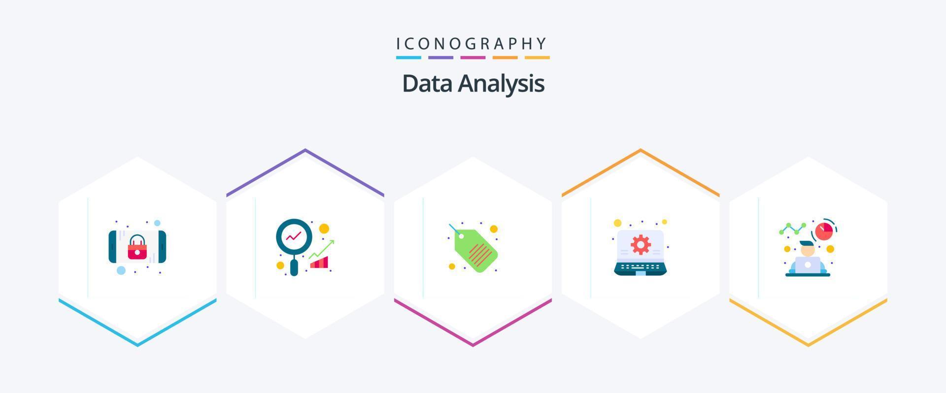 Data Analysis 25 Flat icon pack including avatar. report. label. monitoring. business vector