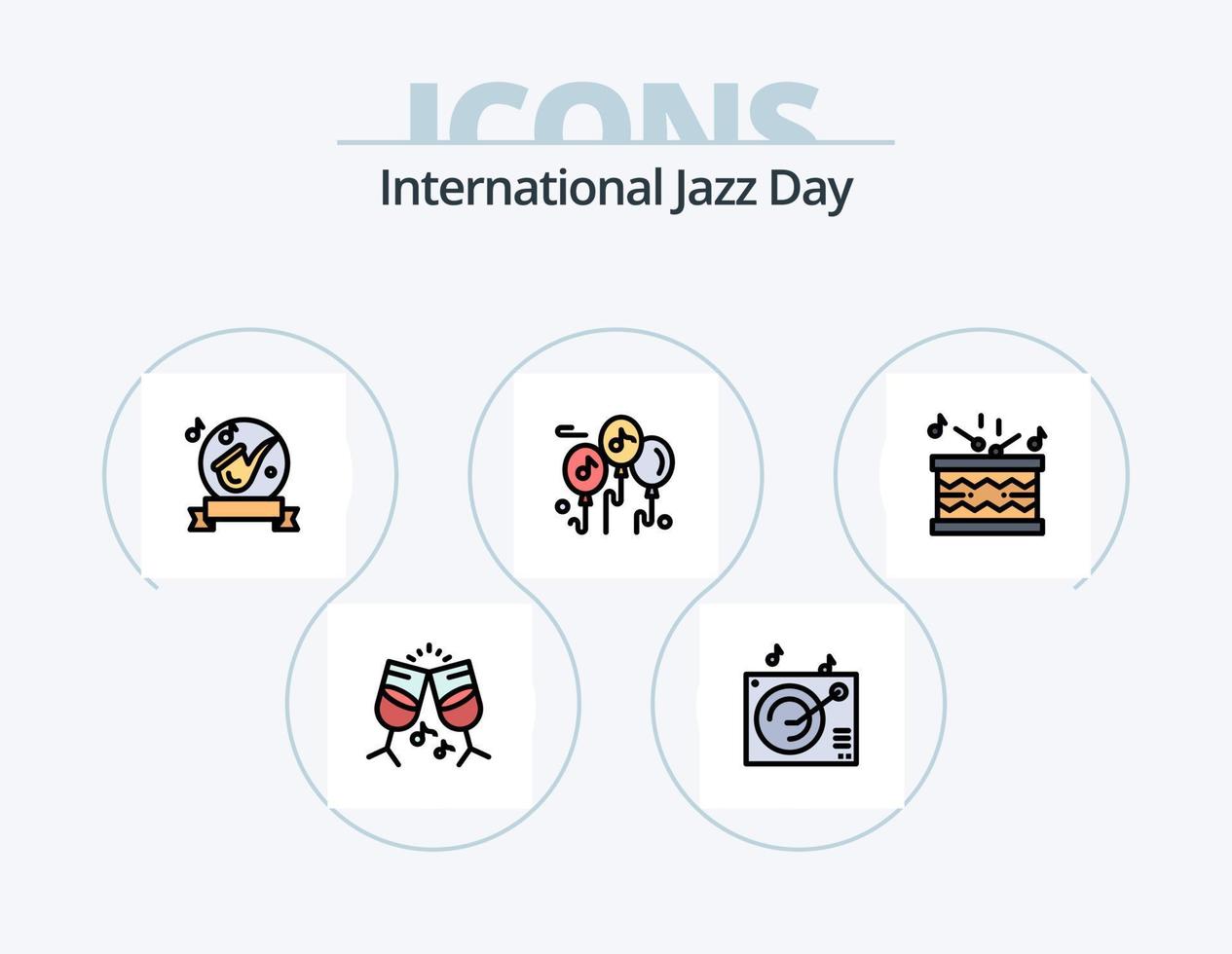 International Jazz Day Line Filled Icon Pack 5 Icon Design. . vinyl . music . vector