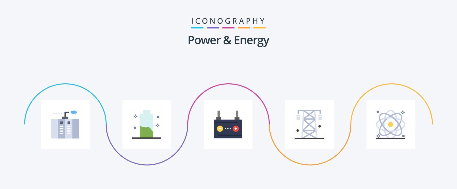 Power And Energy Flat 5 Icon Pack Including line. electricity. energy. energy. car vector