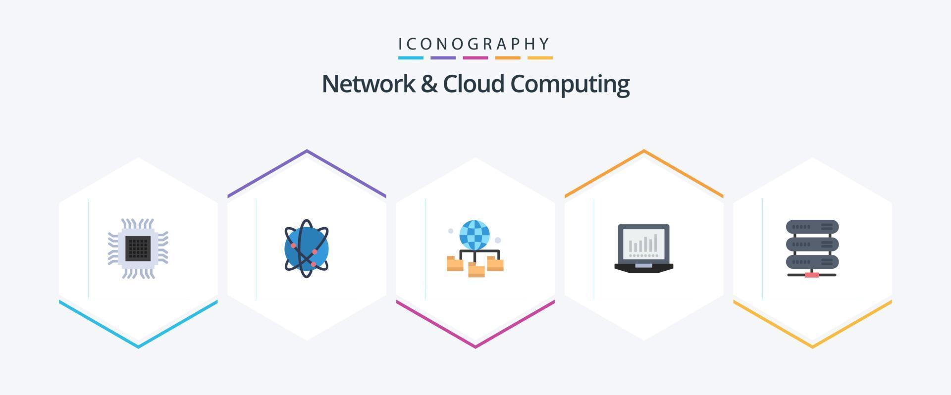 paquete de 25 iconos planos de red y computación en la nube que incluye datos. tecnologia mundo. informática. carpeta vector