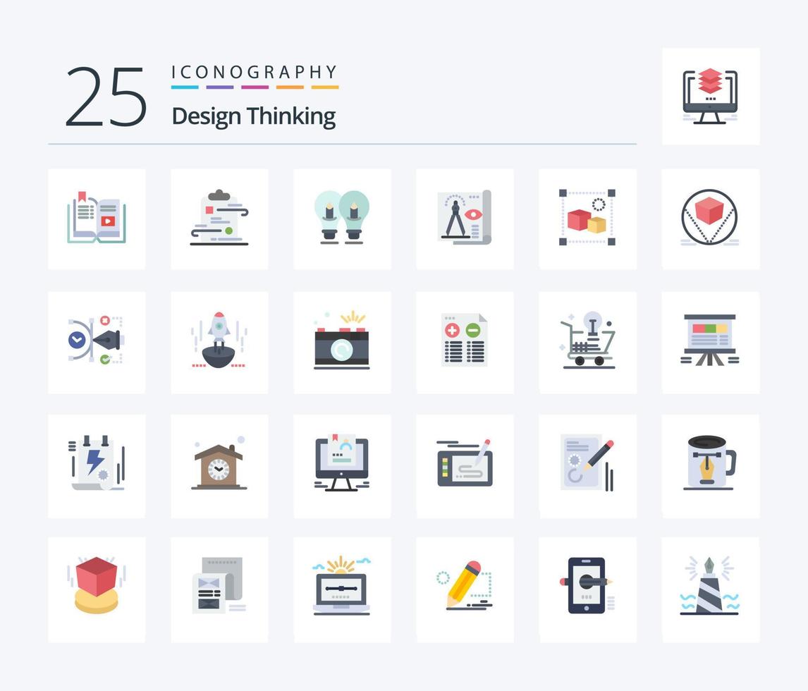 Design Thinking 25 Flat Color icon pack including file. design. paper. light. solution vector