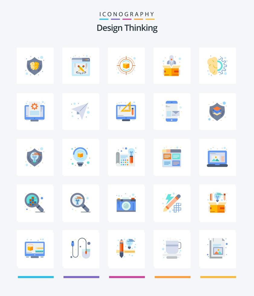 Creative Design Thinking 25 Flat icon pack  Such As design. up. work. start. thinking vector