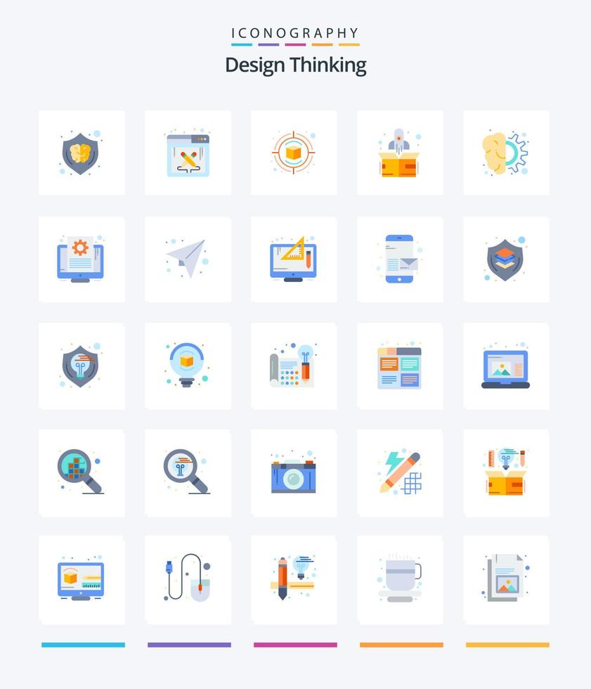 Creative Design Thinking 25 Flat icon pack  Such As design. up. work. start. thinking vector