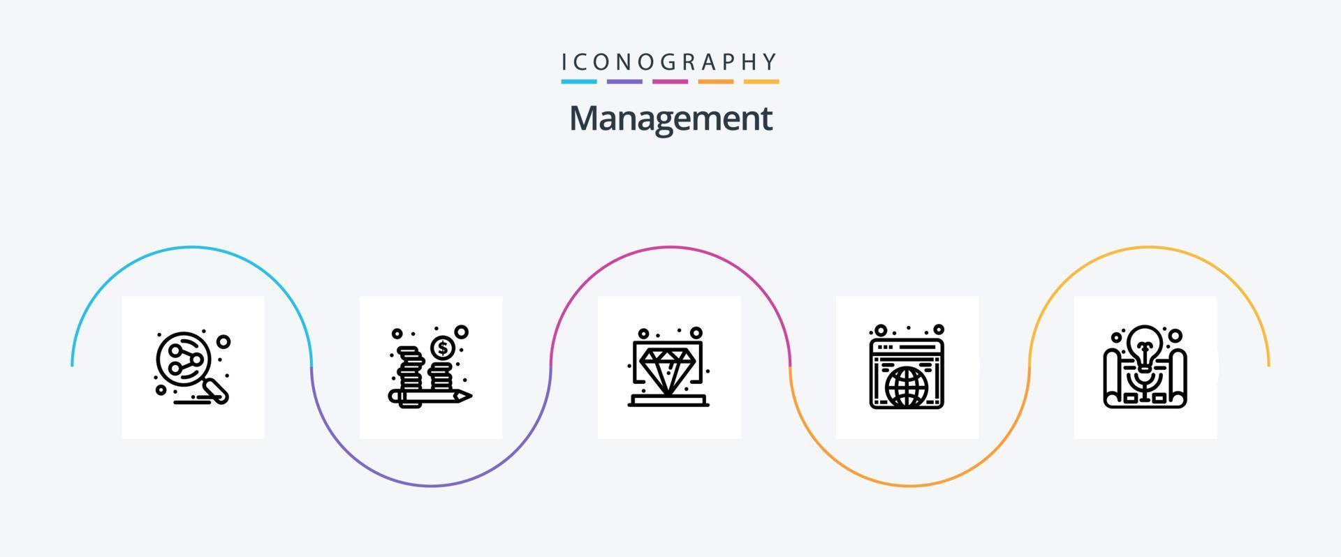 Management Line 5 Icon Pack Including business idea. website. diamond. internet. global vector