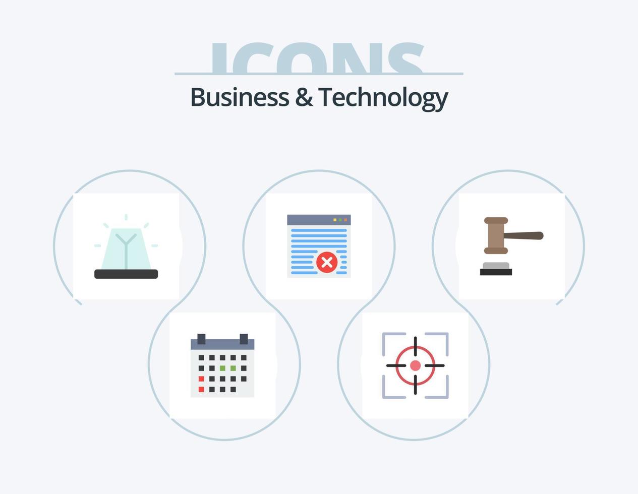 Business and Technology Flat Icon Pack 5 Icon Design. court. webpage. alert. online. browser vector