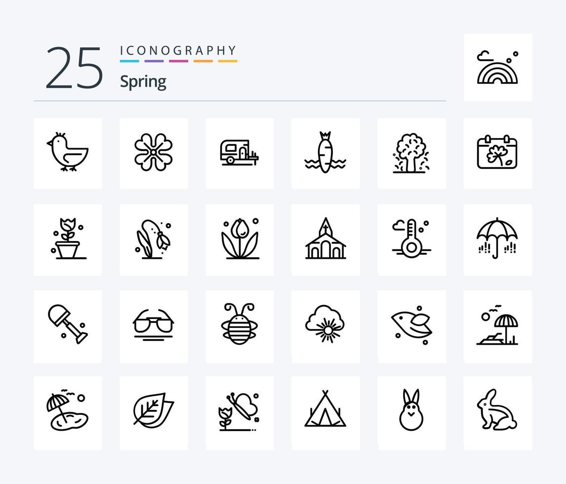 paquete de iconos de primavera de 25 líneas que incluye manzano. árbol. auto. primavera. alimento vector