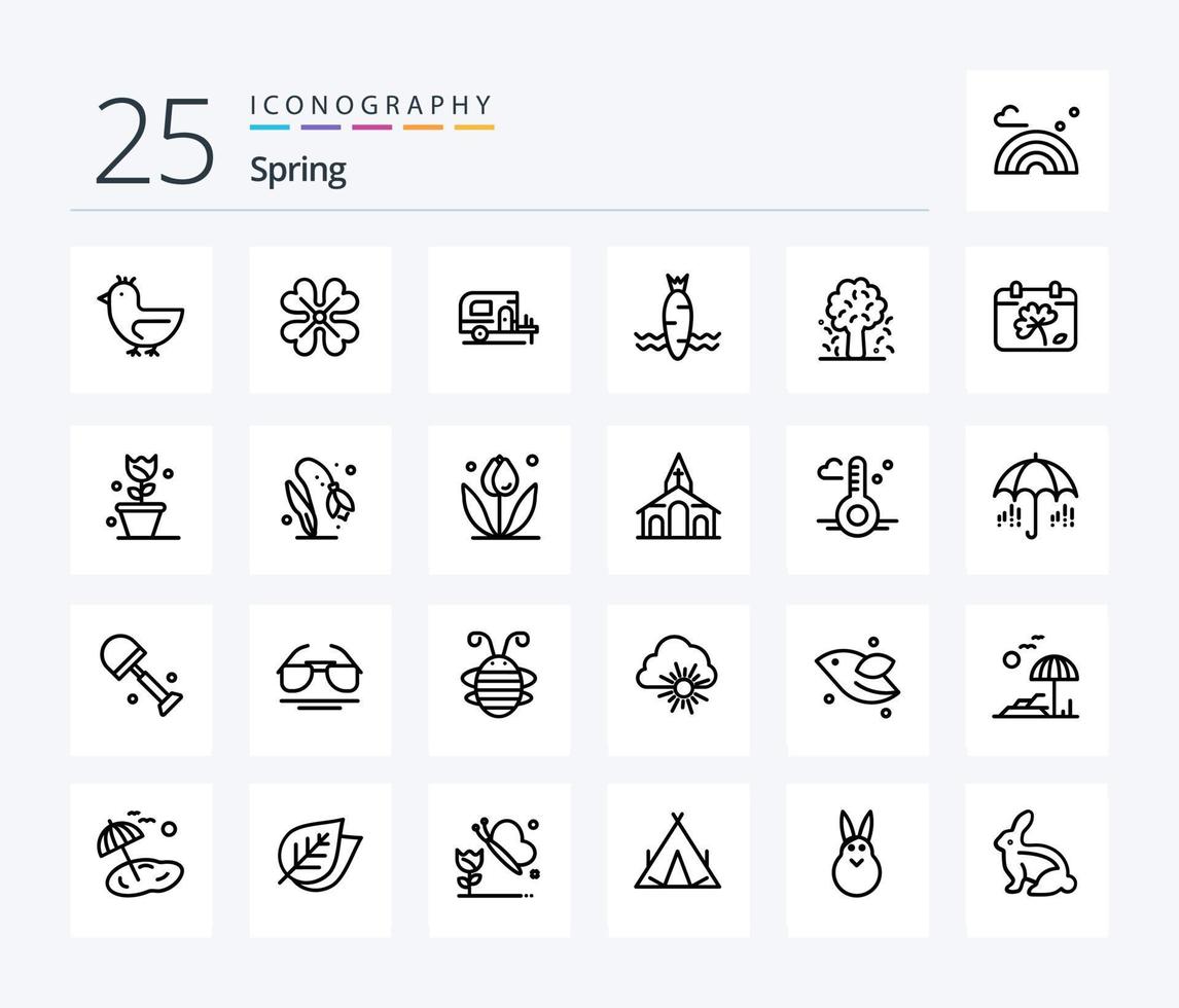 Spring 25 Line icon pack including apple tree. tree. car. spring. food vector