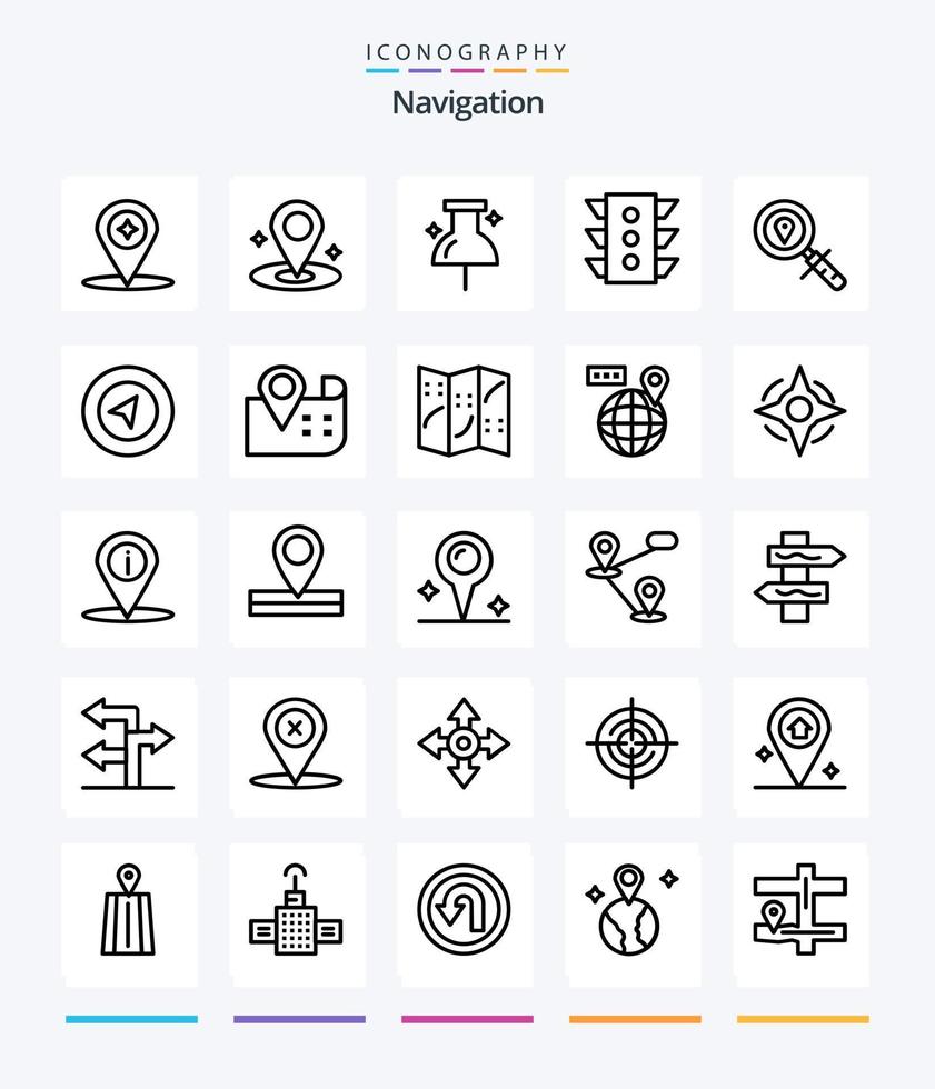 Creative Navigation 25 OutLine icon pack  Such As search. map. navigation. rule. signal vector