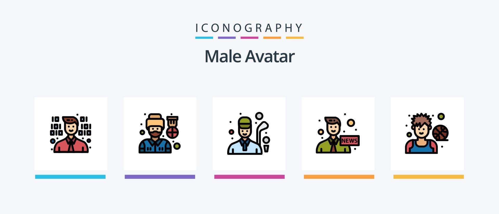 Male Avatar Line Filled 5 Icon Pack Including player. basketball. player. avatar. joker. Creative Icons Design vector