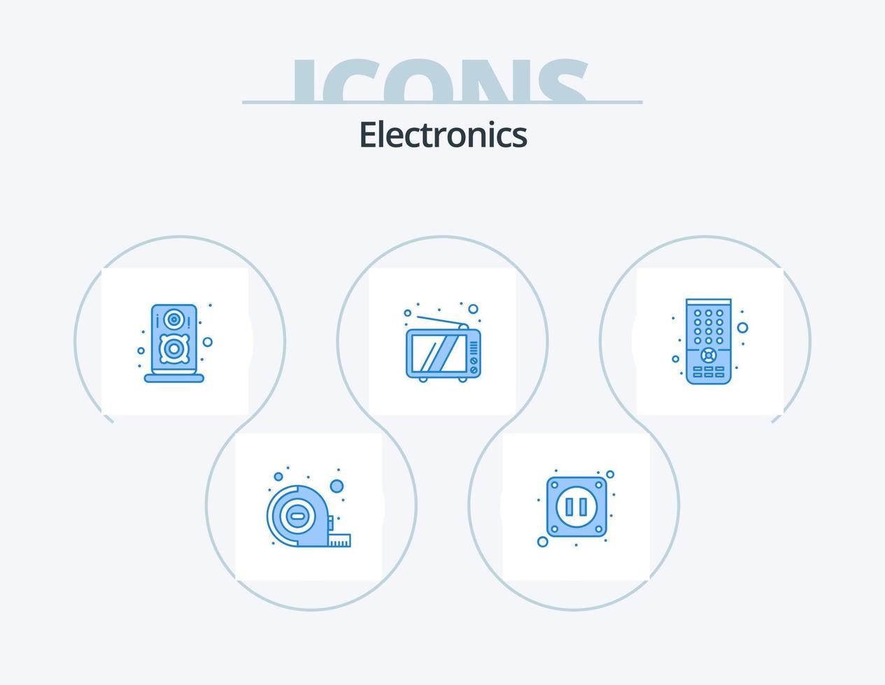 Electronics Blue Icon Pack 5 Icon Design. . tv. speaker. remote. device vector