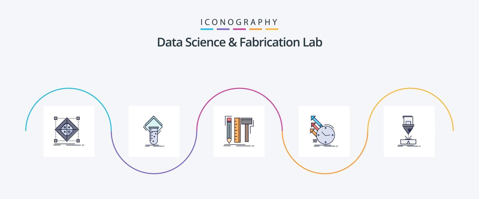 Data Science And Fabrication Lab Line Filled Flat 5 Icon Pack Including of. detection. test. pencil. digital vector