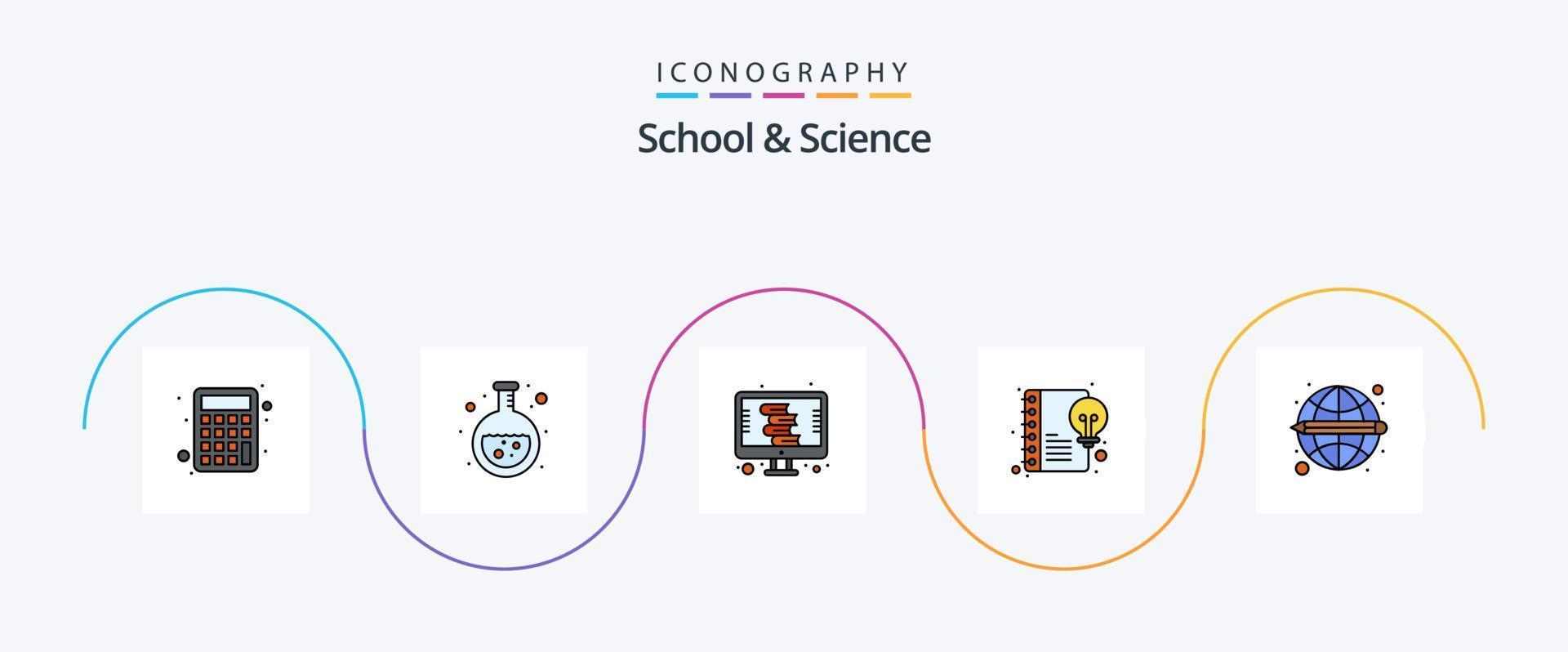 School And Science Line Filled Flat 5 Icon Pack Including global. writing. digital. idea. content vector