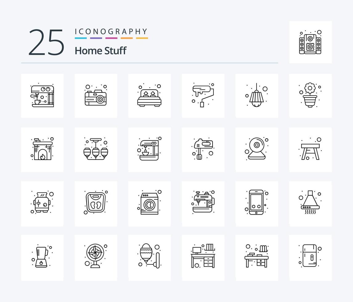 Home Stuff 25 Line icon pack including home. bed. roller. decoration vector