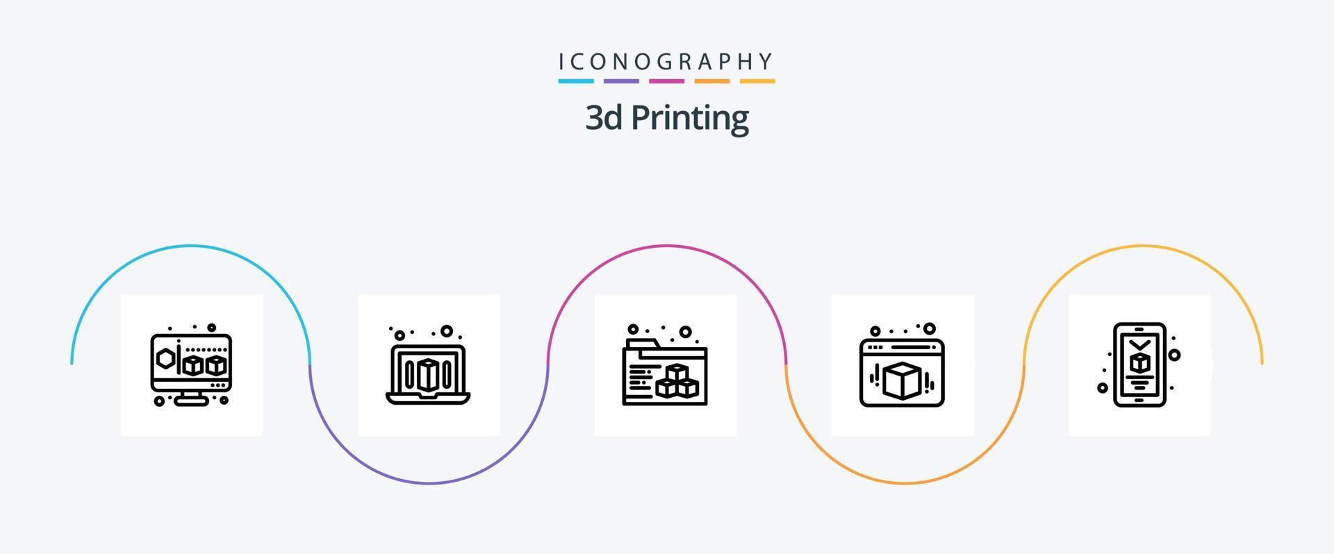 Paquete de iconos de línea de impresión 3d 5 que incluye. impresión. carpeta. móvil. web vector