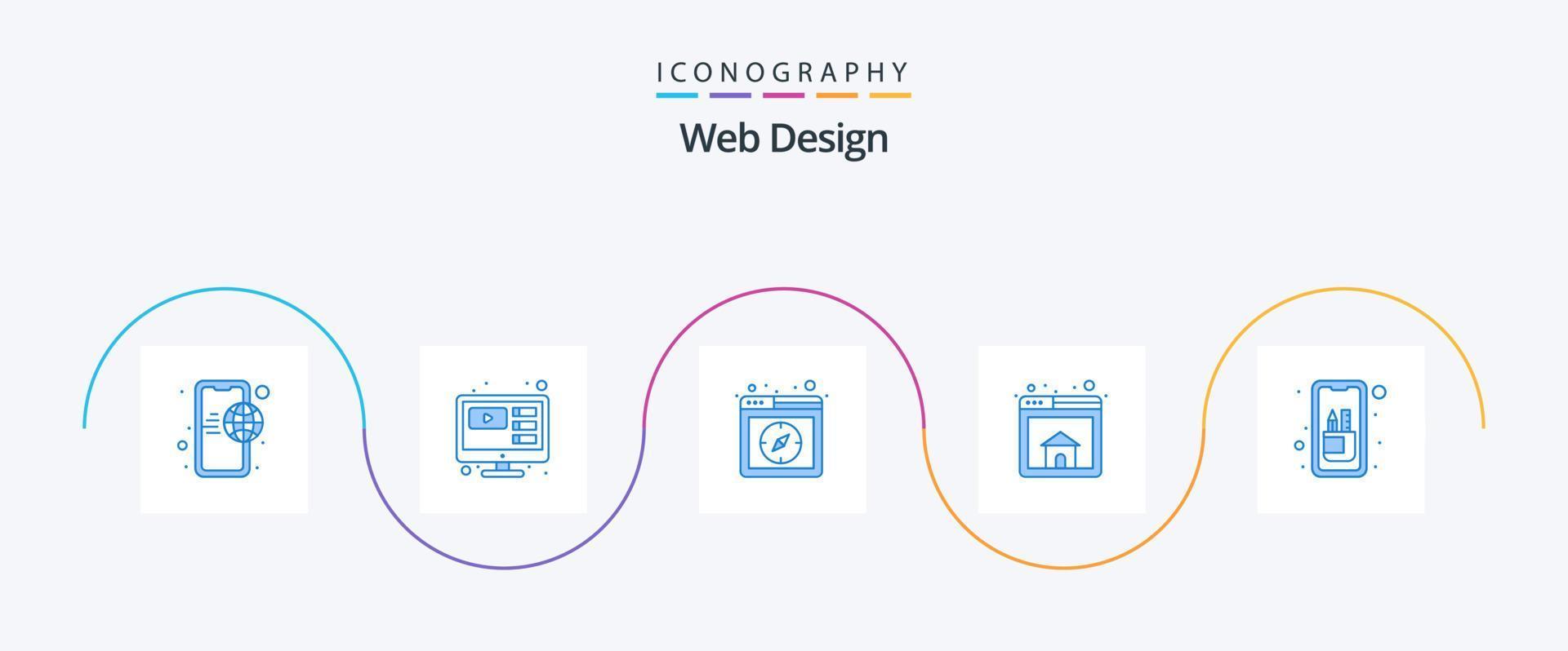 Web Design Blue 5 Icon Pack Including app. homepage. computer. browser. safari vector